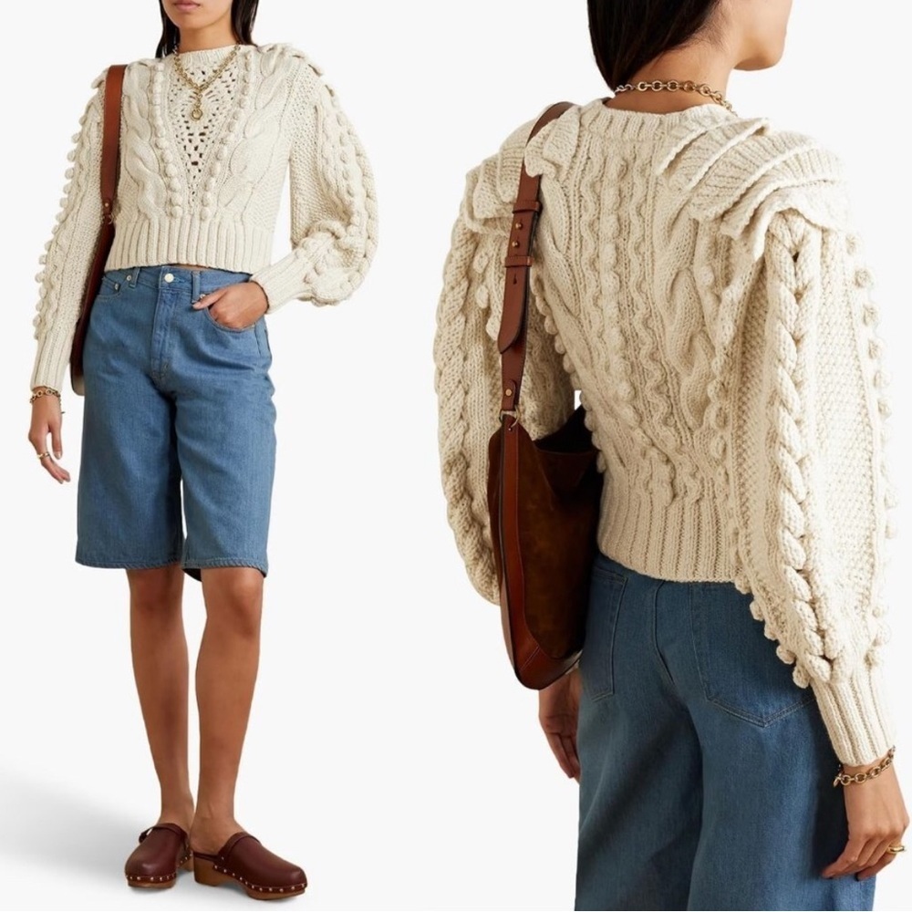 ULLA JOHNSON Verena Cable Knit Pullover Sweater in Ivory